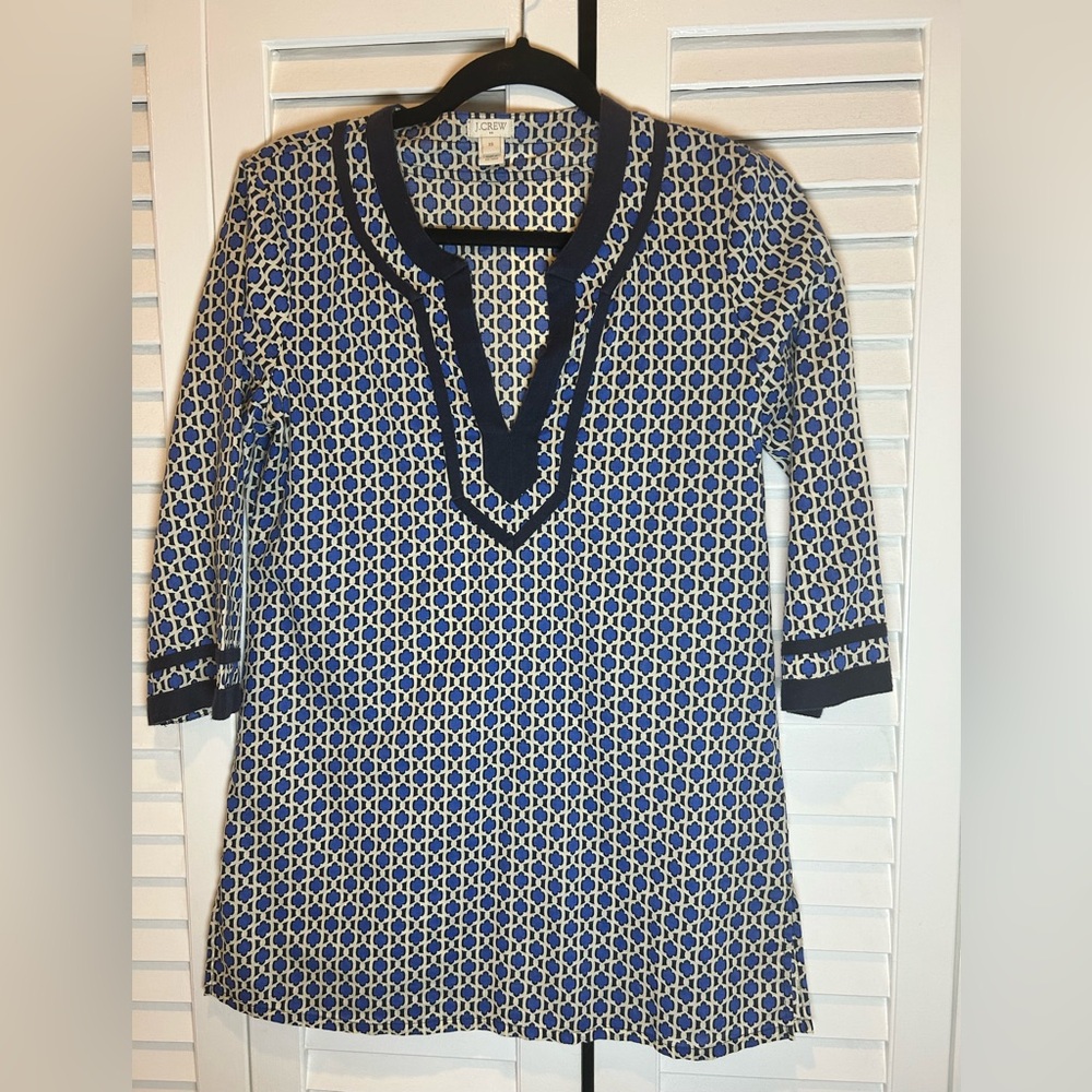 J Crew Navy and Yellow Geometric Women's Tunic XS